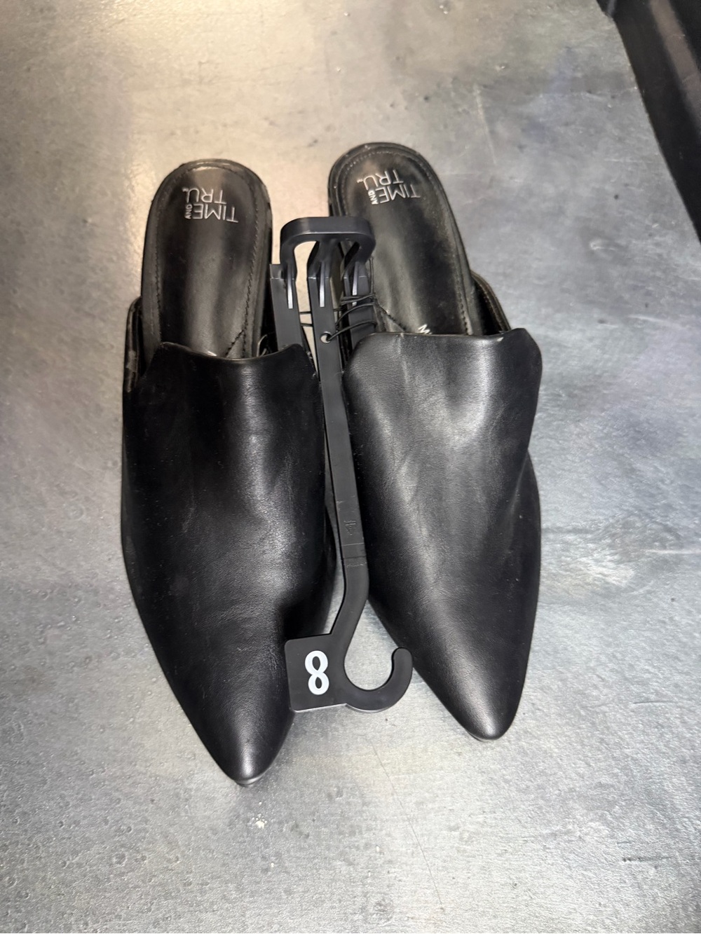 Time and Tru Black Pointed Backless Mule Slides